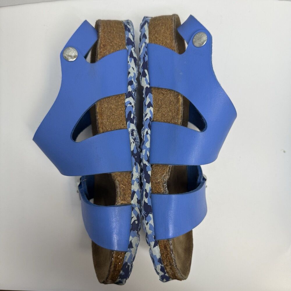 Birki’s By Birkenstock Leather Blue Strap Sandal Camo Sole Size 37 L6 M4 - Picture 3 of 9